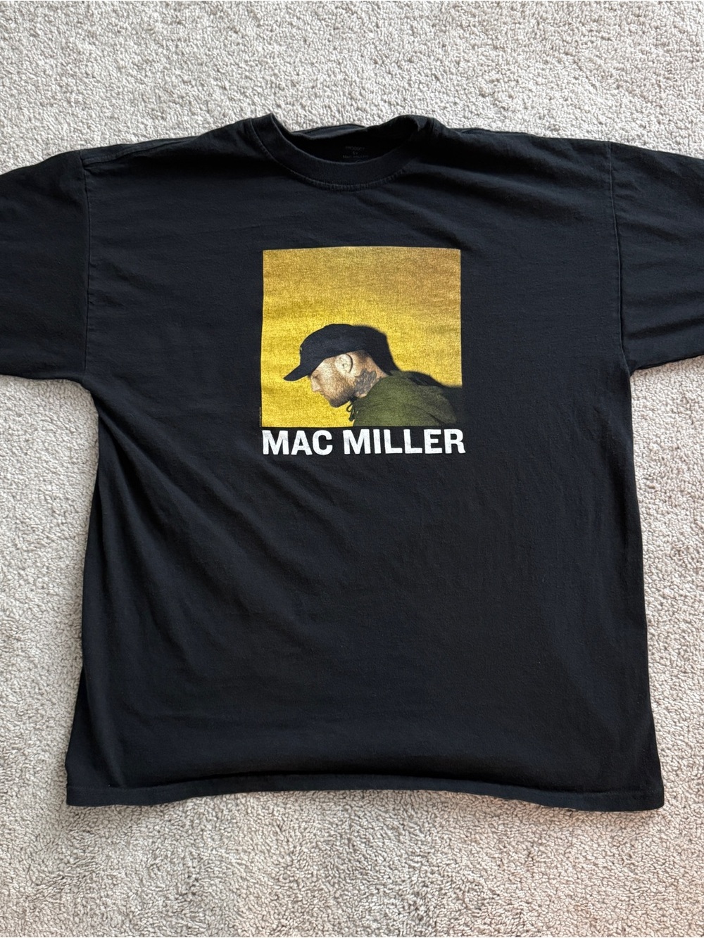 Mac Miller Portrait Graphic T Shirt Black Gold Square Rap Tee XL 24”